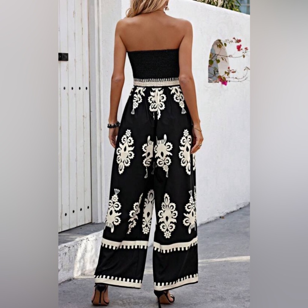 Strapless jumpsuit boho gypsy print navy blue - Picture 3 of 3